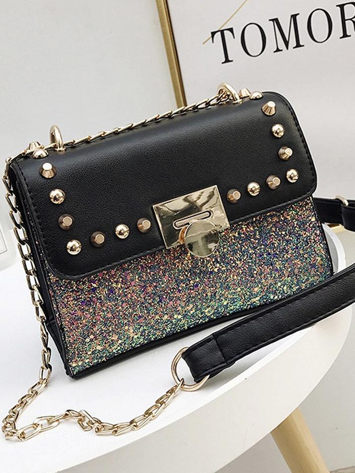 Choies Polychrome Chain Strap Sequin Stud Detail Cross Body Bag