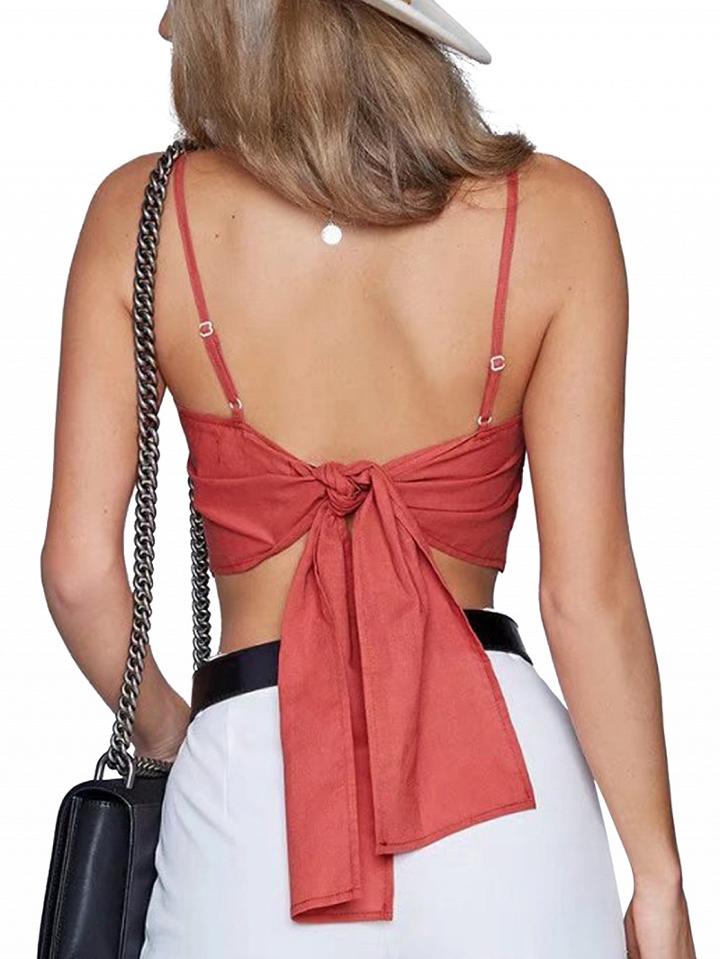 Choies Red Spaghetti Strap Tie Back Crop Top