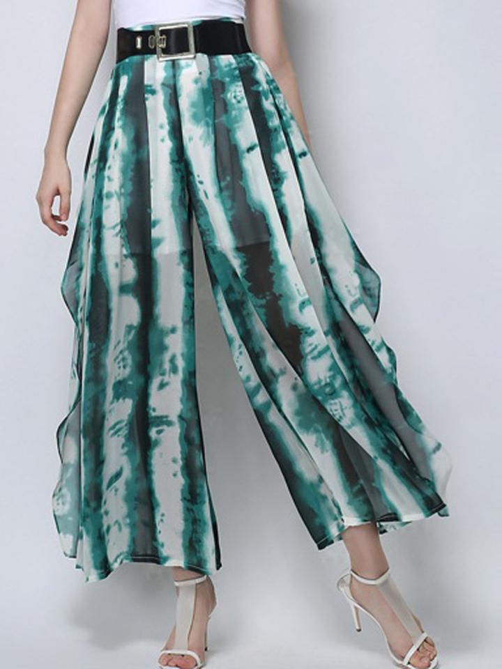 Choies Green Ink Painting Stripes Print Wide Leg Palazzo Pants