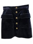 Choies Dark Blue High Waist Button Placket Corduroy Skirt