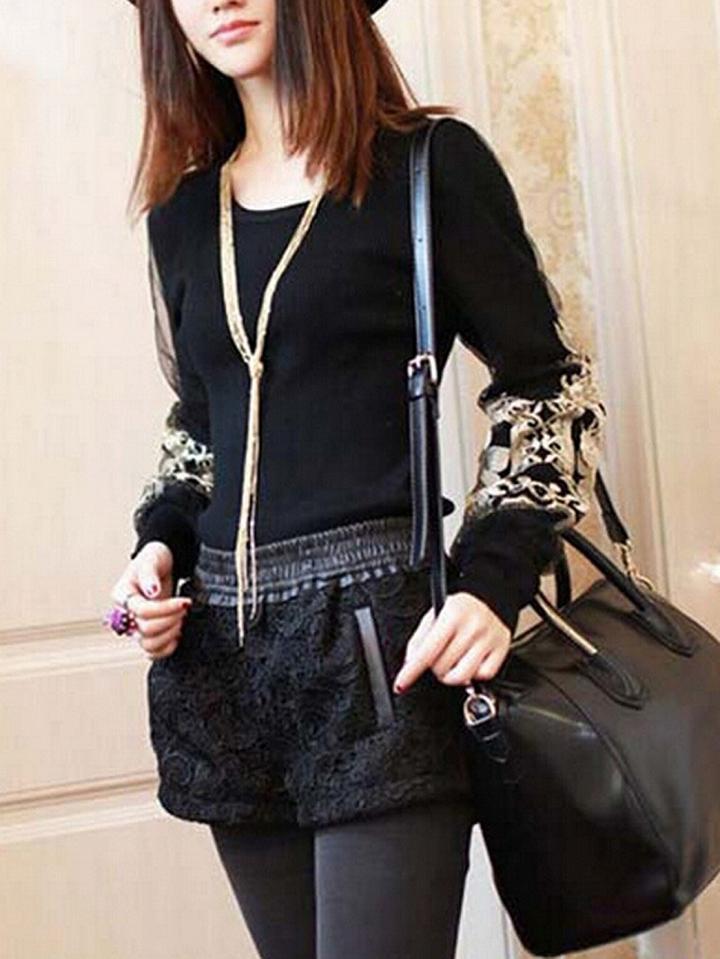 Choies Black Floral Embroidery Long Sleeve Women Sweater