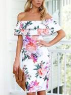 Choies White Off Shoulder Double Layer Floral Print Dress