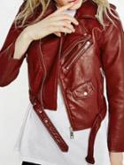 Choies Burgundy Lapel Long Sleeve Chic Women Leather Look Biker Jacket
