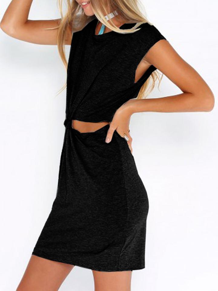 Choies Black Short Sleeve Open Belly Dress