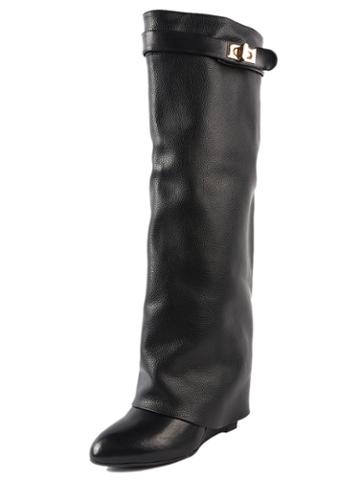 Choies Black Leather Wedge Knee Boots
