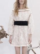Choies White Cut Out Puff Sleeve Bow Belt Embroidery Organza Dress