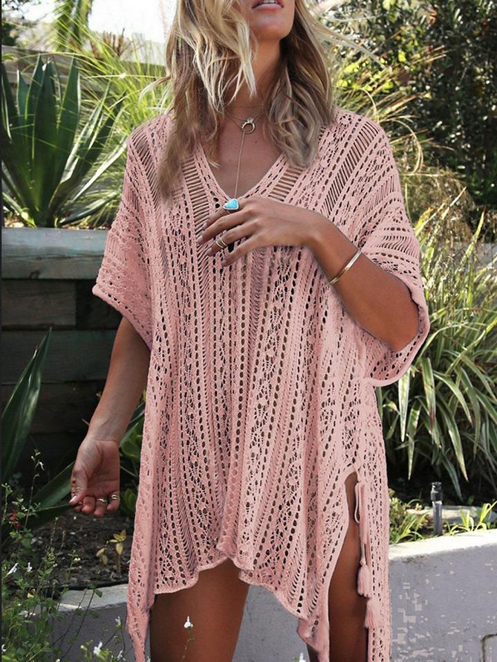 Choies Pink V-neck Cut Out Detail Split Side Blouse