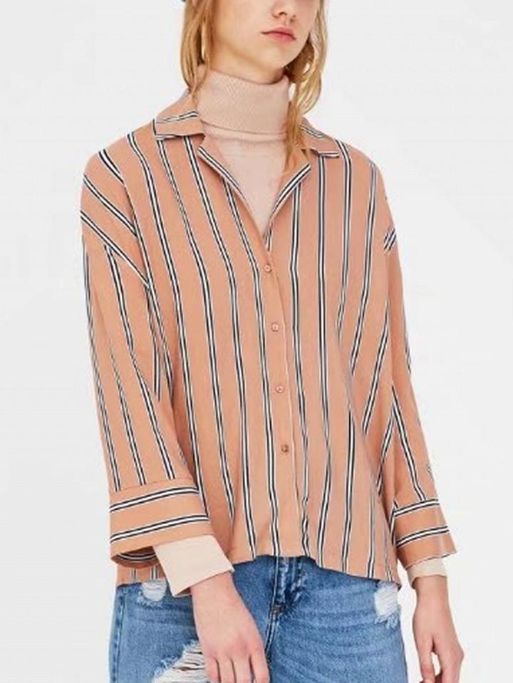 Choies Pink Stripe Lapel Shirt