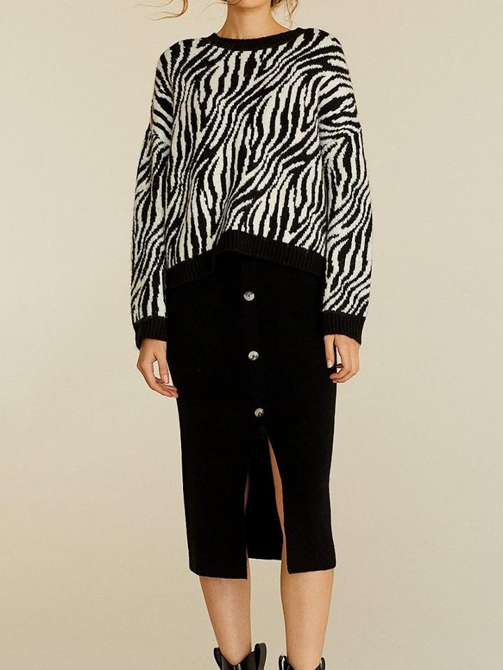 Choies Black Zebra Print Long Sleeve Women Sweater
