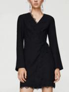 Choies Black V-neck Lace Panel Long Sleeve Mini Dress