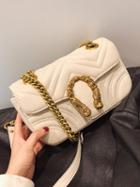 Choies Beige Pu Metal Detail Chain Strap Chic Women Shoulder Bag