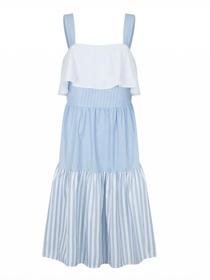Choies Blue Contrast Ruffle Stripe Detail Maxi Dress
