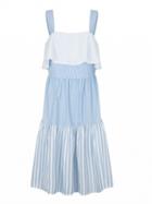 Choies Blue Contrast Ruffle Stripe Detail Maxi Dress