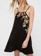 Choies Black Embroidery Floral Spaghetti Strap Backless Mini Dress