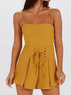 Choies Yellow Lace Up Corset Knot Back Cami Romper Playsuit