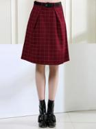 Choies Burgundy Plaid High Waist Buckle Strap Vintage Mini Skirt