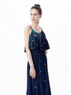 Choies Navy Floral Layered Top Strap Maxi Dress