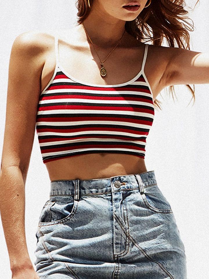 Choies Red Stripe Spaghetti Strap Crop Tank Top