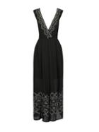 Choies Black Deep V Strappy Back Embroidery Wide Leg Jumpsuit