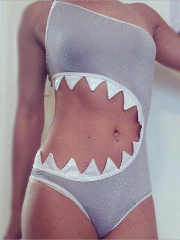 Choies Gray Chain Cut Out Detail Swimsuit