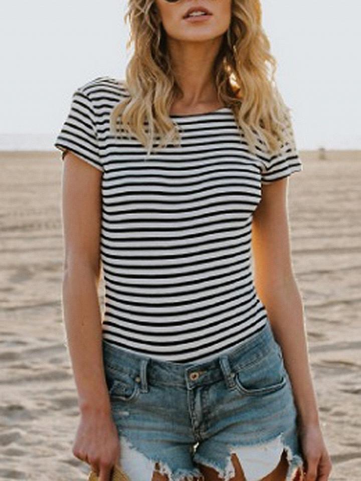 Choies Black Stripe Open Back T-shirt