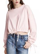 Choies Pink Tie Detail Long Sleeve Cropped Sweatshirt