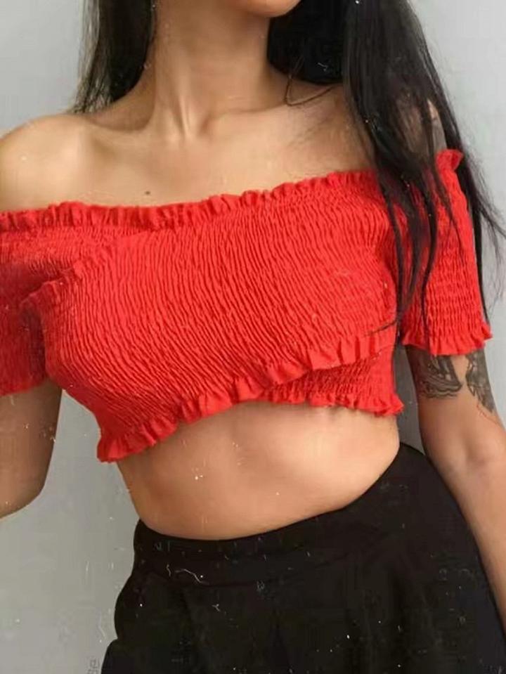 Choies Red Off Shoulder Cross Front Crop Top
