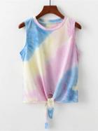 Choies Polychrome Cotton Printed Detail Tie Hem Chic Women Vest