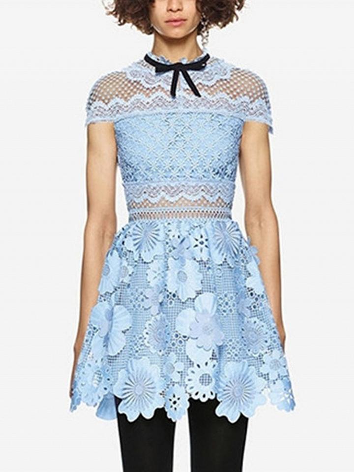 Choies Light Blue 3d Flower Cut Out Lace Mini Dress