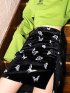 Choies Black Velvet High Waist Butterfly Print Chic Women Mini Skirt