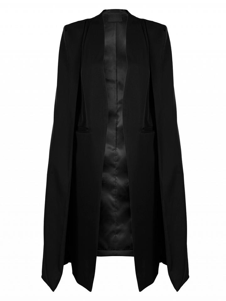 Choies Black Collarless Open Front Longline Cape