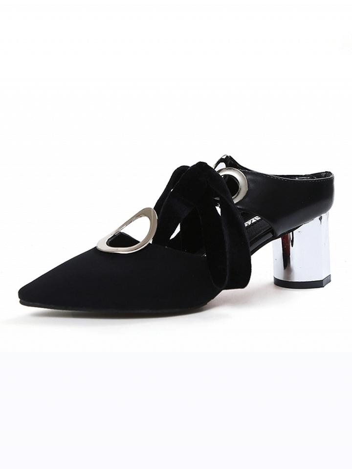 Choies Black Bow Embellished Circle Detail Pointed Toe Shoes