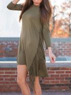 Choies Army Green Tasseled Side 3/4 Sleeve Dress
