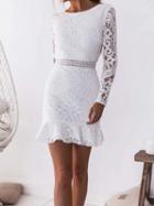 Choies White Open Back Long Sleeve Chic Women Lace Bodycon Mini Dress