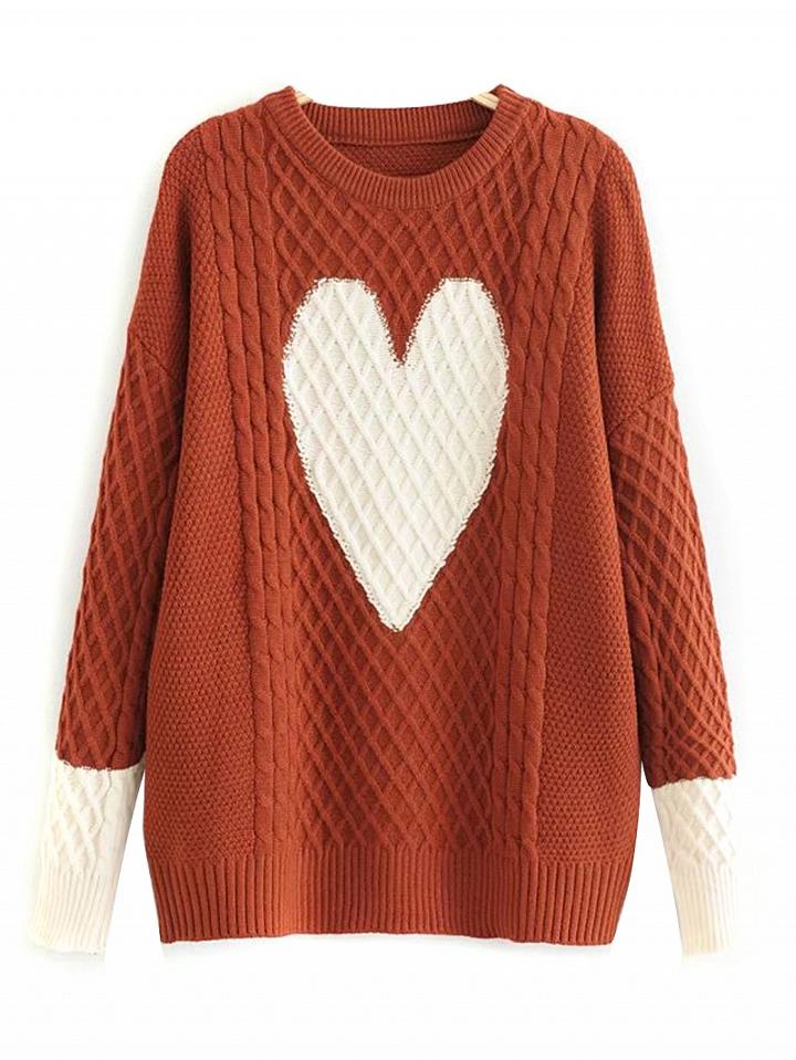 Choies Coffee Heart Pattern Long Sleeve Knit Jumper