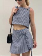 Choies Black Stripe Chic Women Crop Tank Top And High Waist Mini Skirt