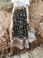 Choies Black High Waist Print Detail Thigh Split Side Maxi Skirt