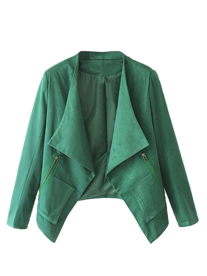 Choies Green Faux Suede Long Sleeve Slim Blazer