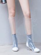 Choies White Crystal Heel Transparent Chic Women Round Head Combat Boots