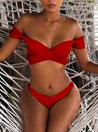 Choies Red Cross Wrap Ruched Bikini Top And Bottom