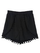Choies Black Elastic Waist Pom Pom Shorts