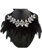 Choies Black Feather Rhinestone Tie Style Necklace