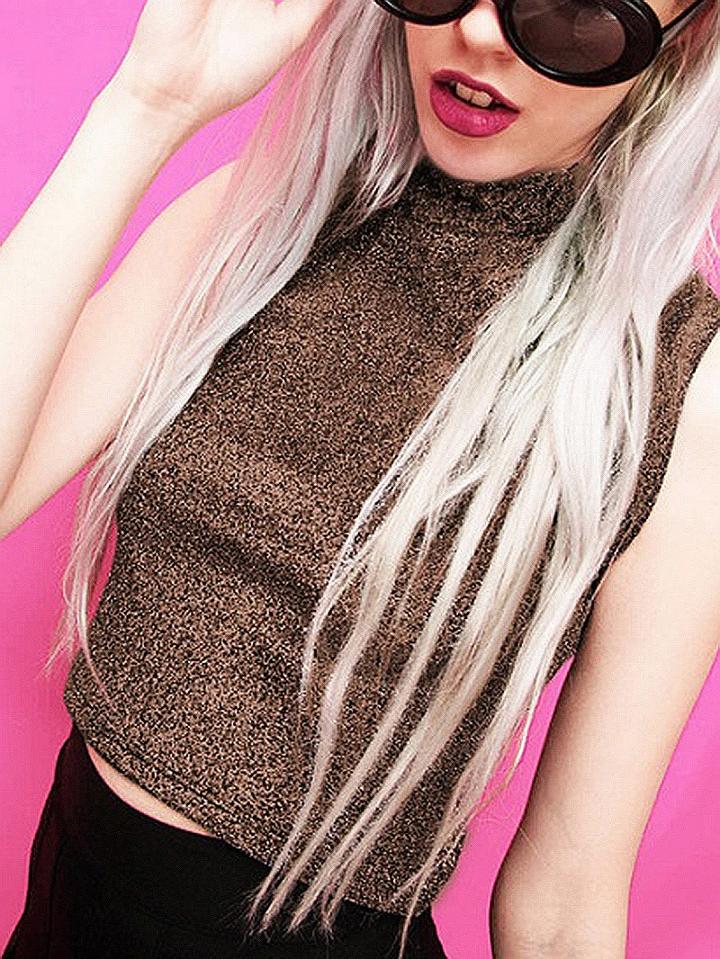 Choies Gold Metallic Yarn Crop Tank