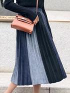 Choies Color Block Faux Suede Pleated Skirt