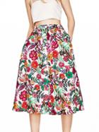 Choies Polychrome Floral High Waist Midi Prom Skirt