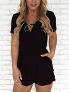 Choies Black V-neck Pocket Detail Romper Playsuit