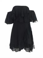 Choies Black Off Shoulder Double Layer Ruffle Wrap Tie Side Dress