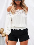 Choies White Chiffon Off Shoulder Lace Panel Long Sleeve Chic Women Blouse