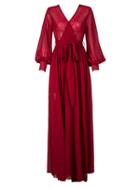 Choies Burgundy V-neck Tied Waist Split Semi-sheer Chiffon Maxi Dress