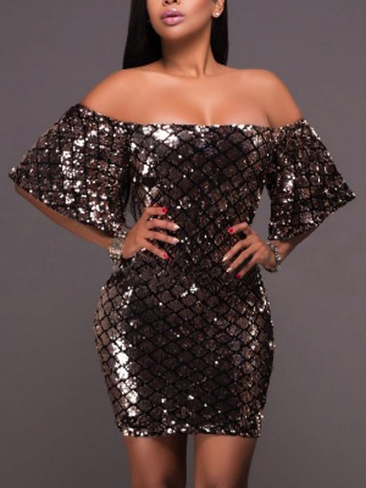 Choies Black Off Shoulder Sequin Detail Bodycon Mini Dress